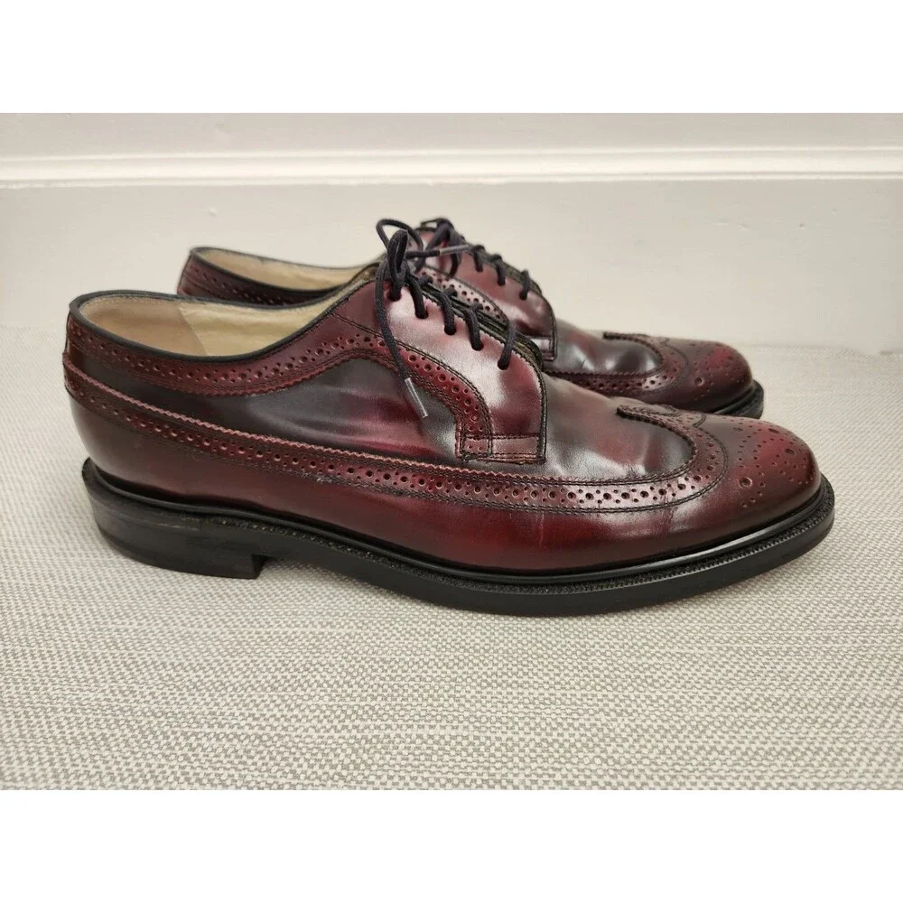 J. Allen Ltd Custom Designed 10 D Burgundy Oxford Oxblood Leather Wingtip Brogue